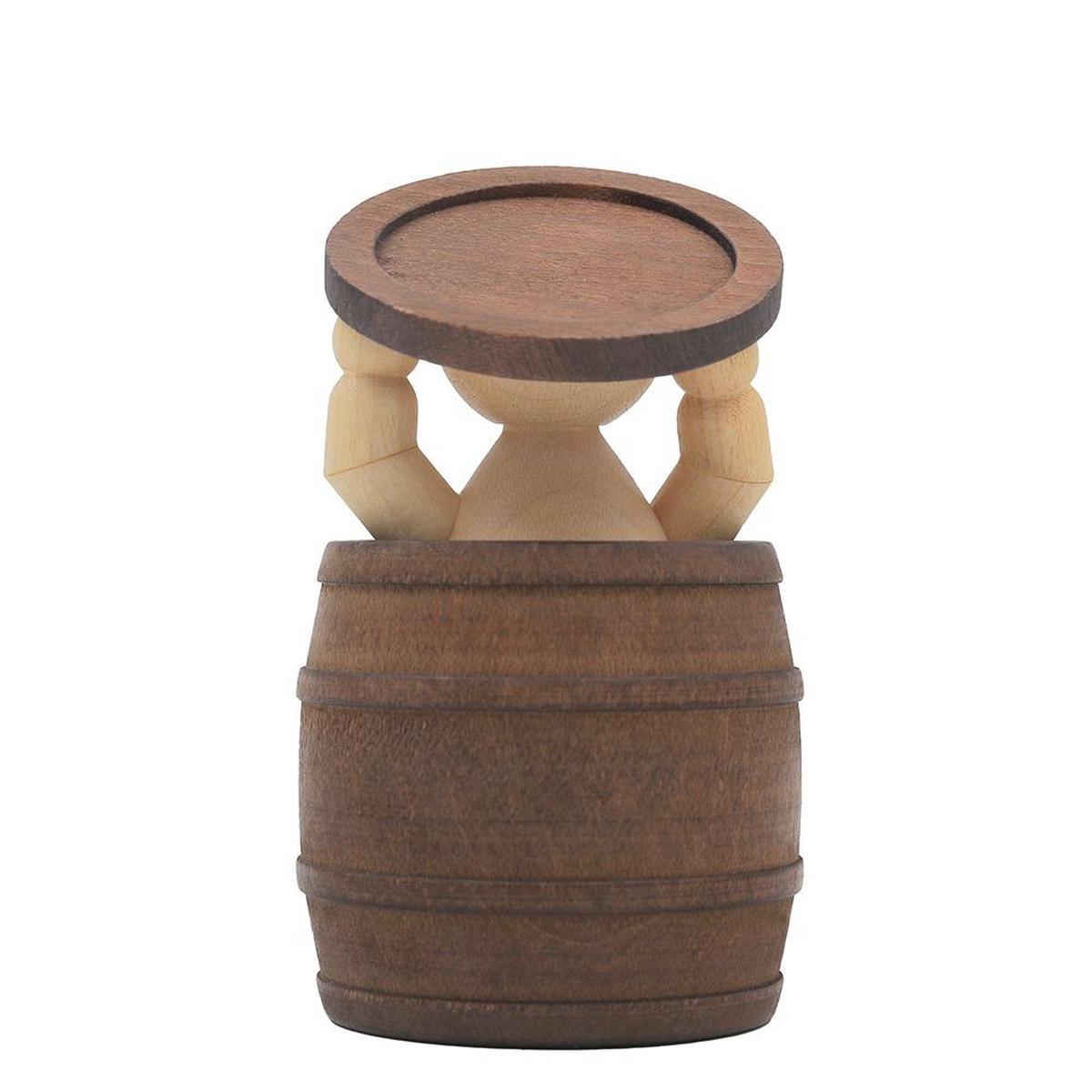 HOLZFIGUR Schneemann Junior im Fass stehend mit Deckel 8 cm - Multicolor, Holz (5/1/0.1cm)