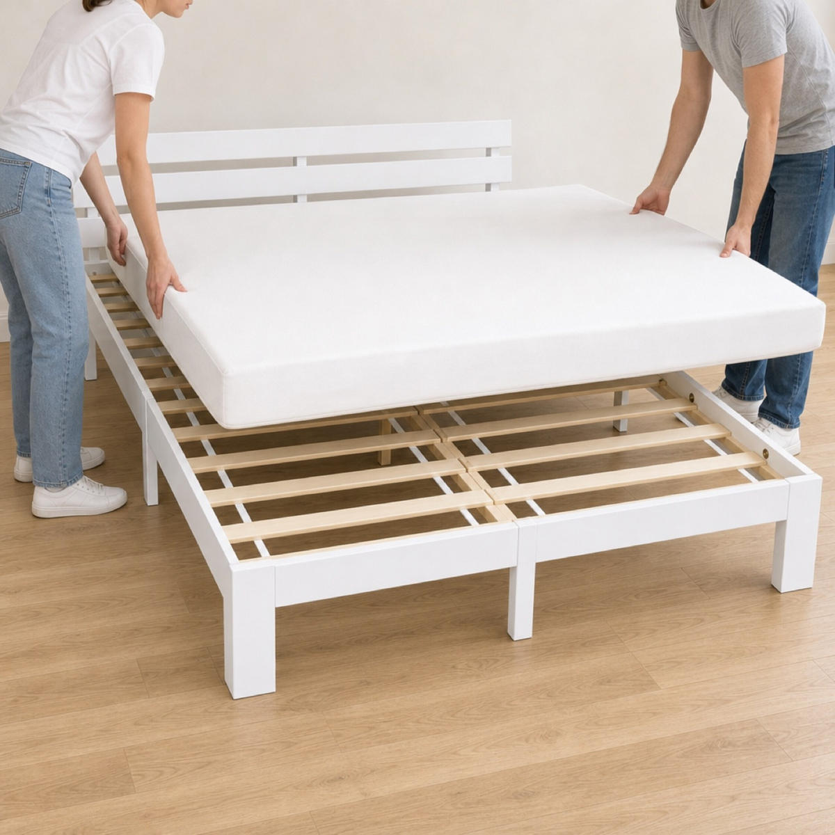 BETT Weiß Massivholz mit Lattenrost 160x200 cm - Weiß, Holz - Relaxdays