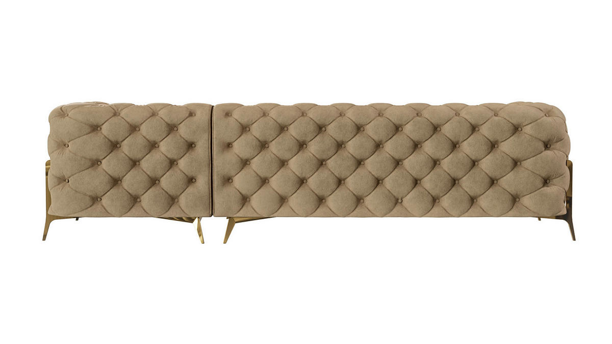 ECKSOFA Chesterfield Lexi Beige Samt, Ottomane rechts - Beige/Goldfarben, Holz/Textil (305/200cm) - S-Style Möbel