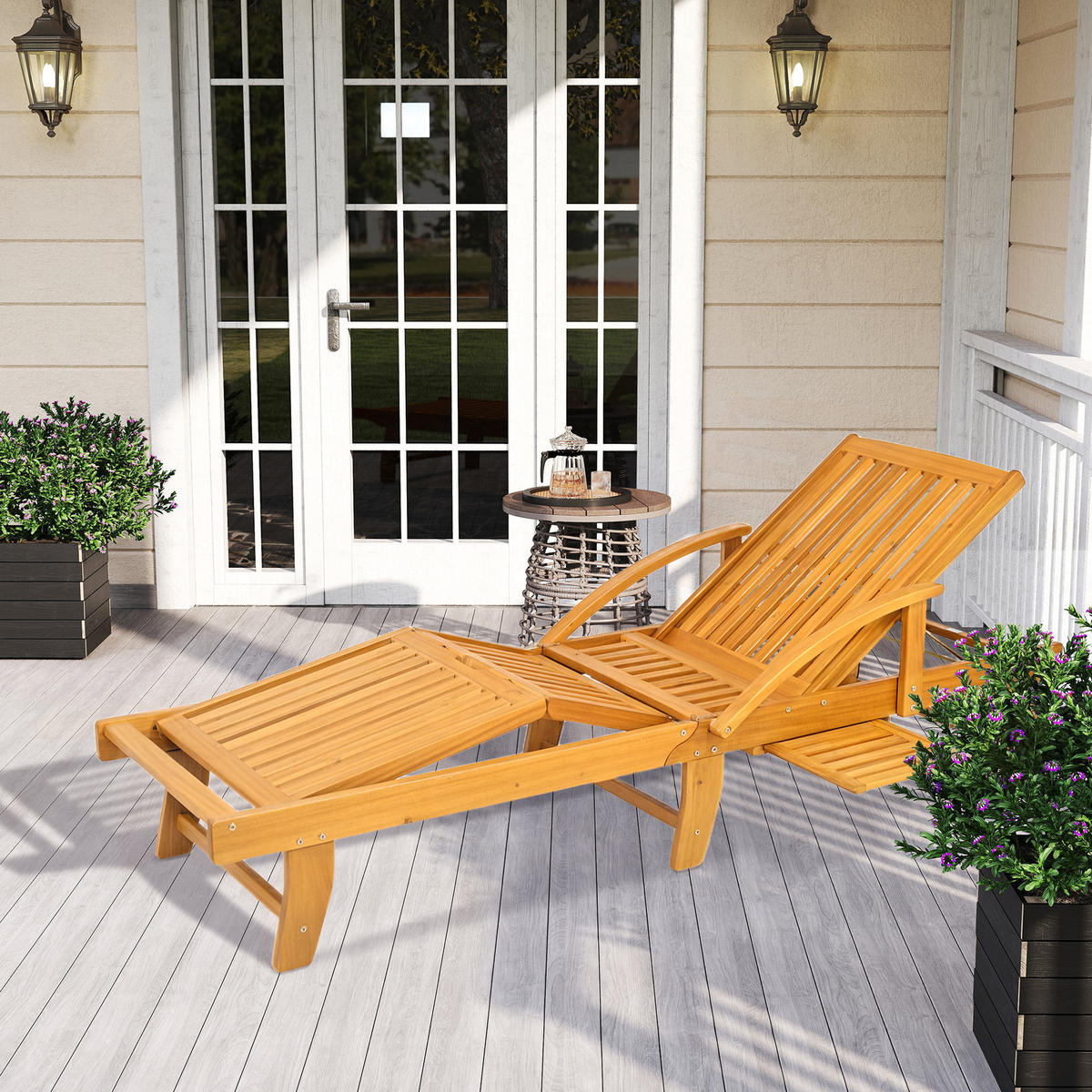 KLAPPBARE-GARTENLIEGE Akazienholz Teak - Teakfarben, Holz (69/85/165cm) - Outsunny