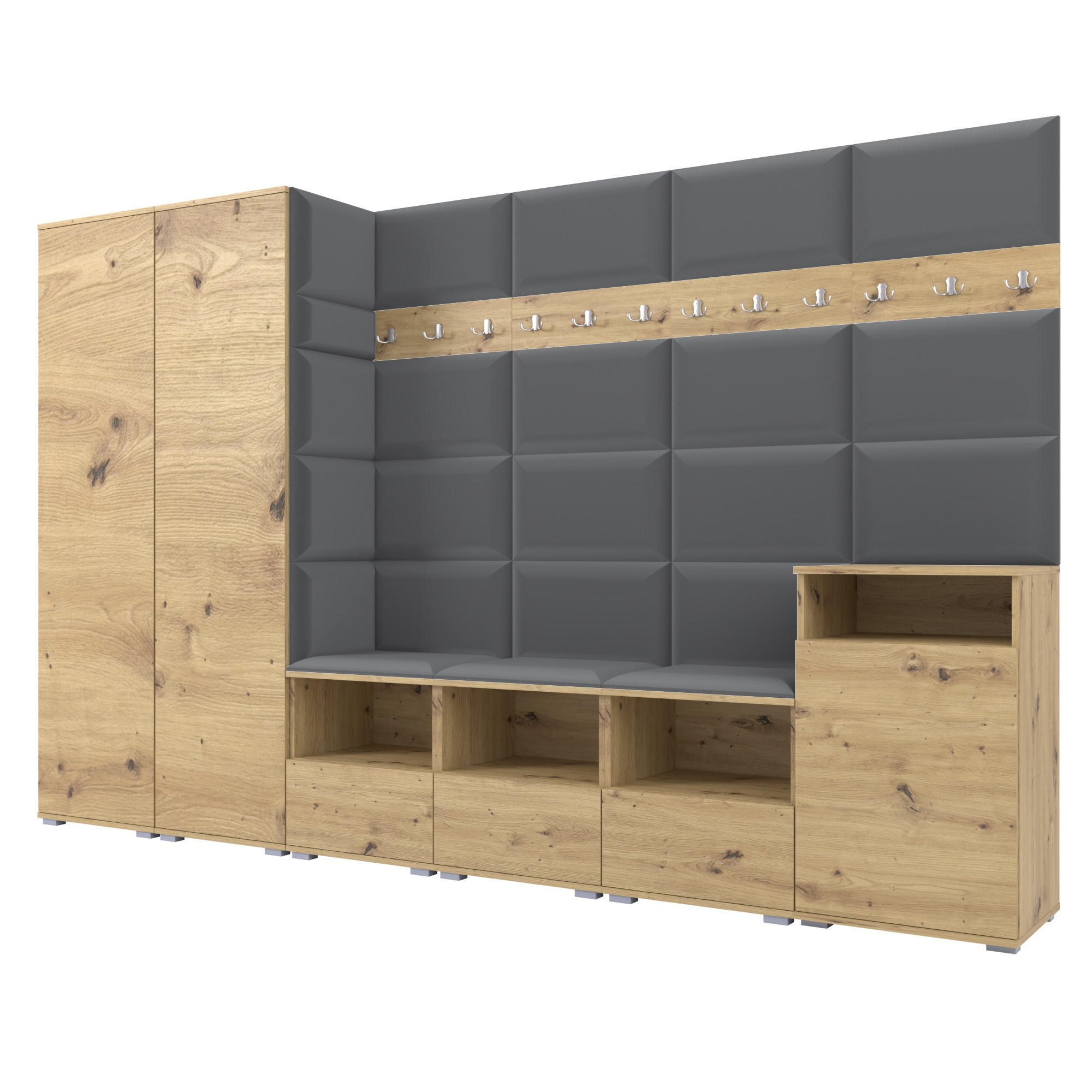 Ravio Garderobe Eiche Artisan, Dunkelgrau 300x187x40 cm