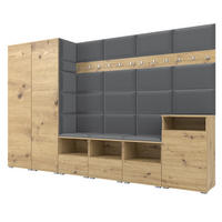 GARDEROBE NELA XII 300 cm (Modulare Flurmöbel Artisan Eiche mit Sitzpolster Dunkelgrau 15 Gigantisches Set) - Dunkelgrau/Silberfarben, Holz/Holzwerkstoff (300/187/40cm) - Ravio