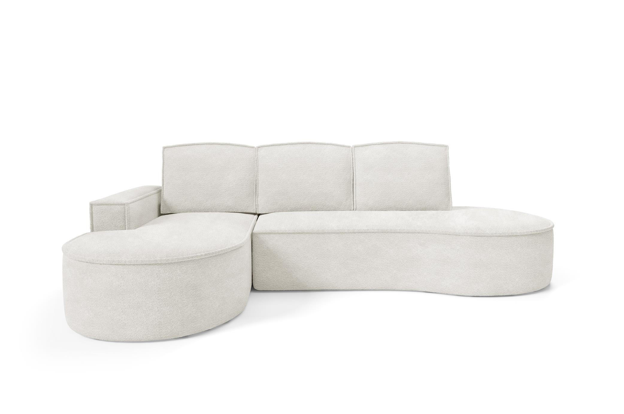 ECKSOFA Flow Weiß, mit Schlaffunktion und Kissen in Abriamo Stoff, linke seite - Weiß, Holzwerkstoff/Textil (277/157cm) - Bettso
