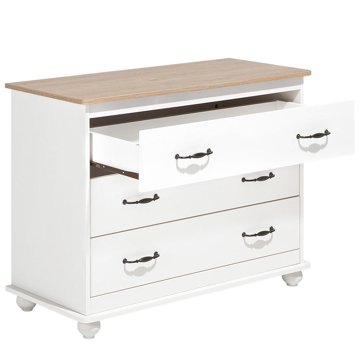 KOMMODE 3 Schubladen weiß/heller Holzfarbton Everett - Schwarz/Weiß, Holzwerkstoff (100/79/45cm) - Beliani