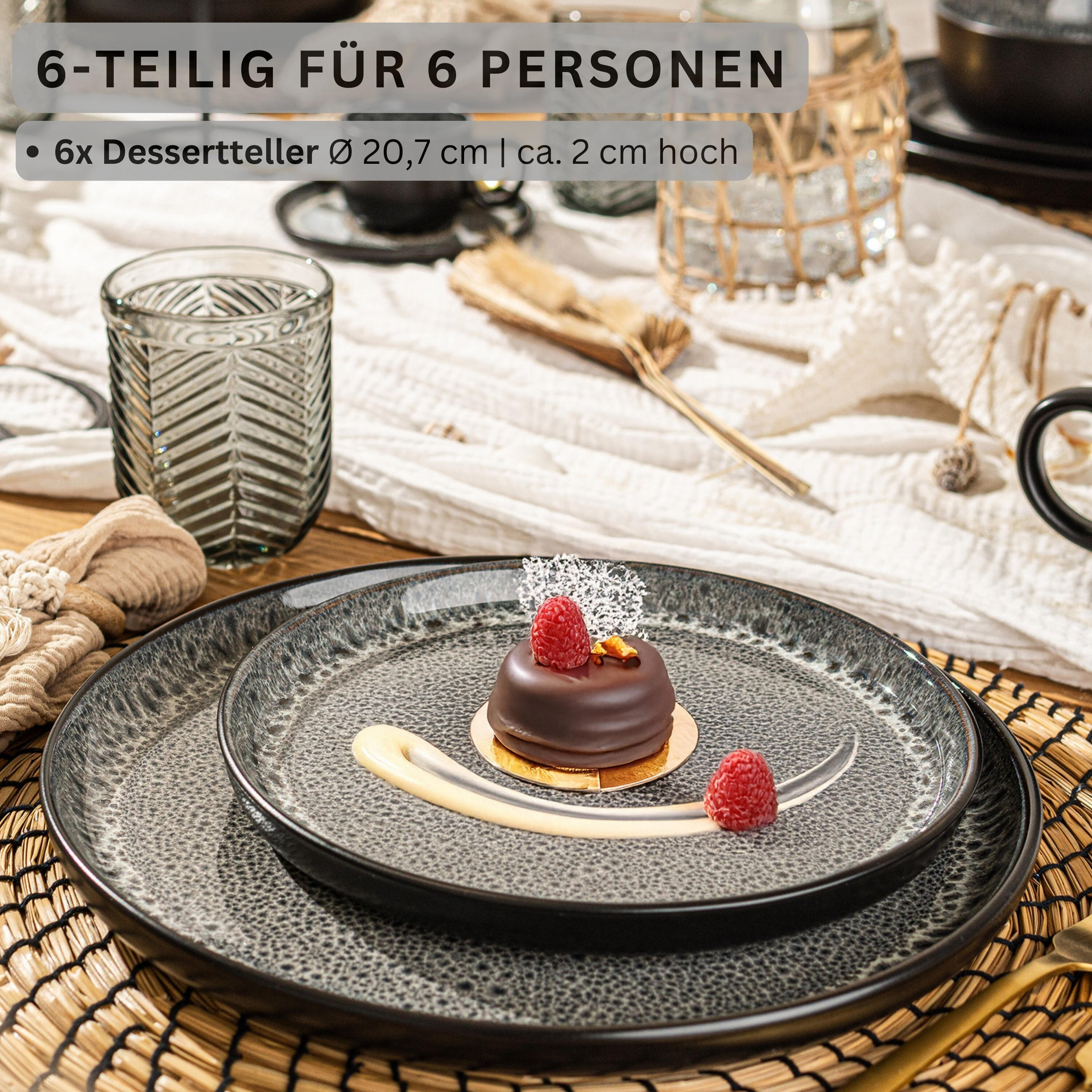 DESSERTTELLER SET SYDNEY - 6 teilig aus Steingut - Grau, Keramik (15.5cm) - Sänger