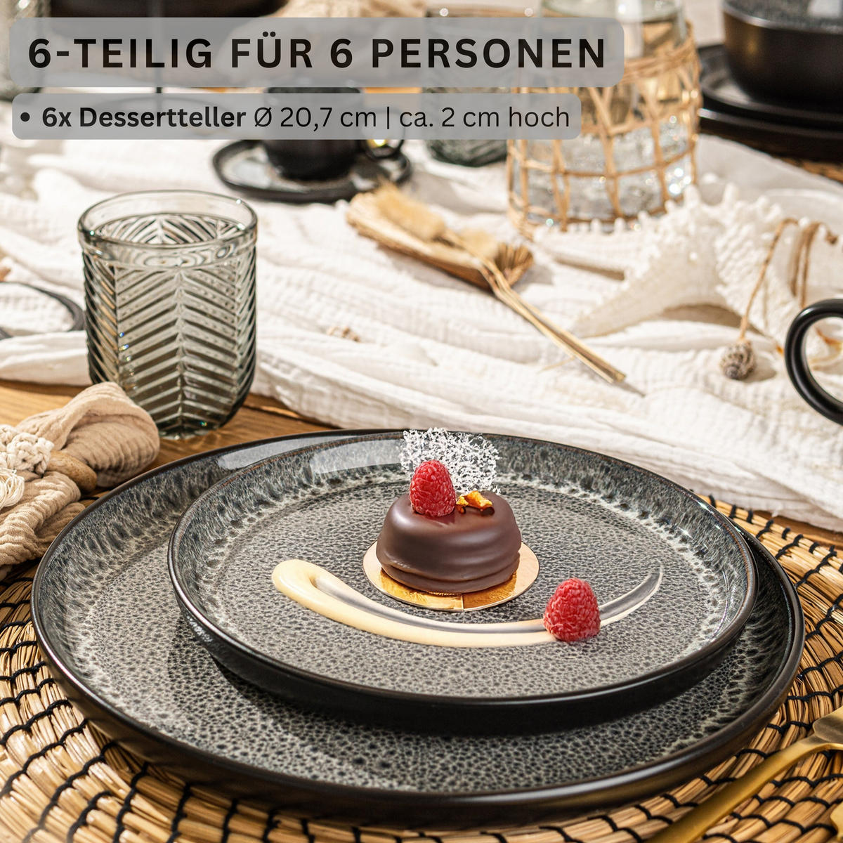 DESSERTTELLER SET SYDNEY - 6 teilig aus Steingut - Grau, Keramik (15.5cm) - Sänger