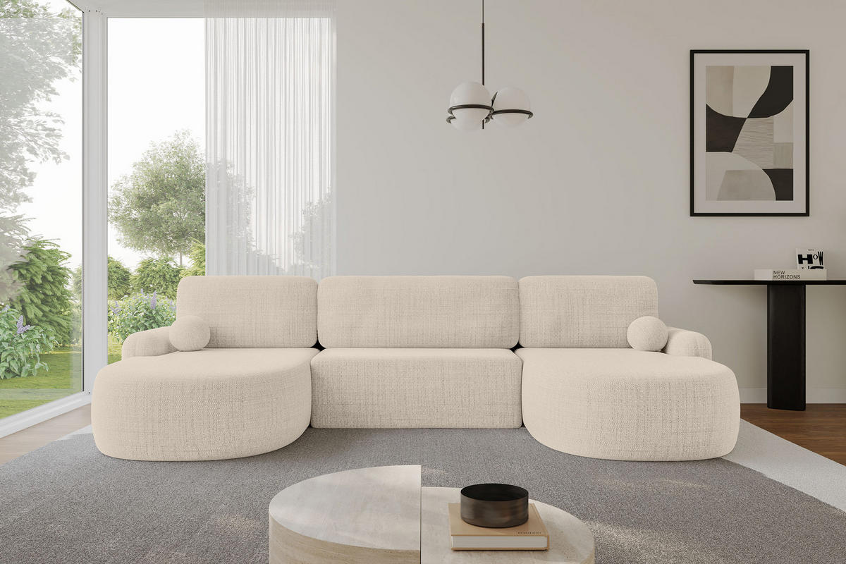WOHNLANDSCHAFT mit Schlaffunktion und Bettkasten LIRA-U - 335x172x89 Beige - Beige, Holzwerkstoff/Textil (335/89/172cm) - ALTDECOR