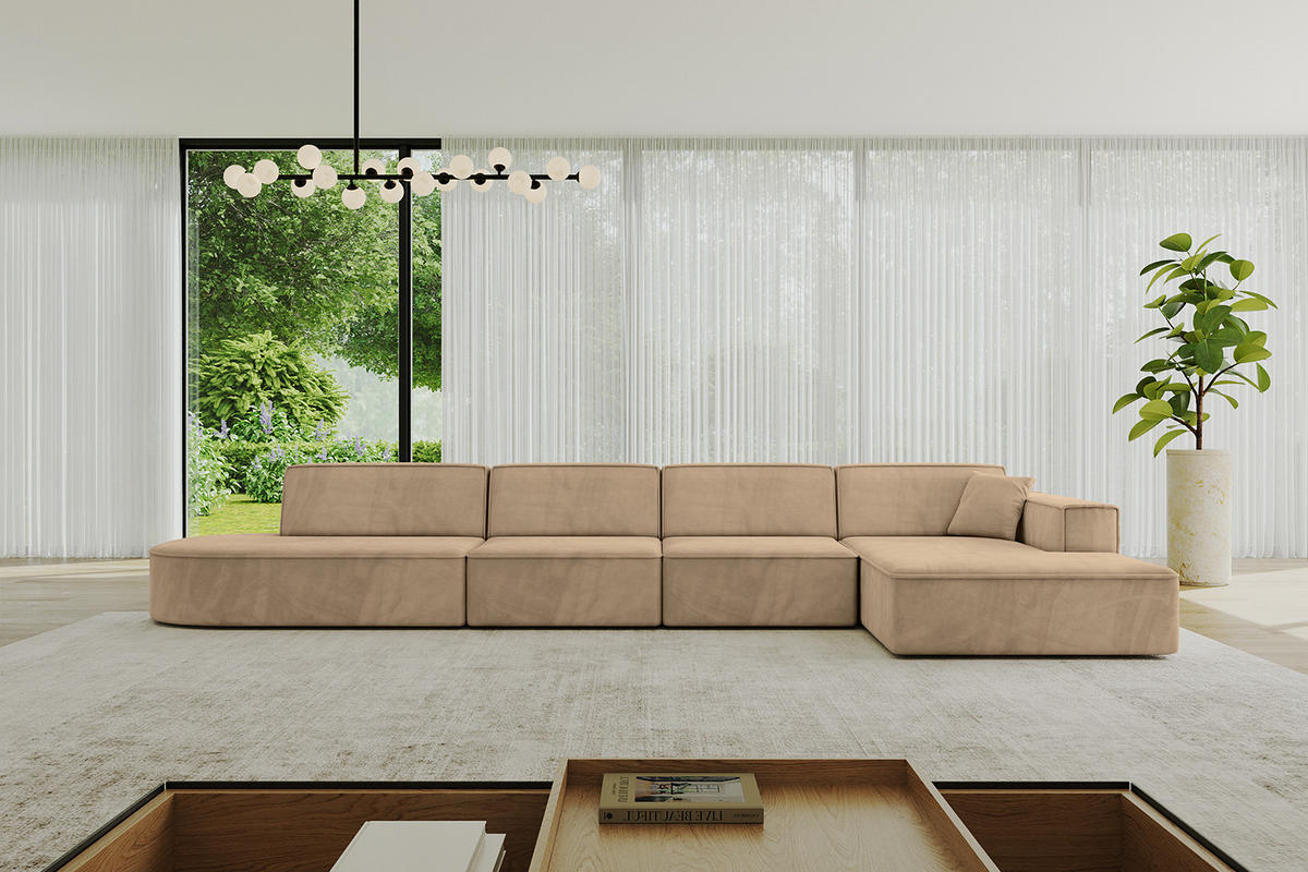 ECKSOFA Ottomane Rechts IREA-L3-v4 - 413x171x79 cm Beige - Beige, Holzwerkstoff/Textil (171/413cm) - ALTDECOR