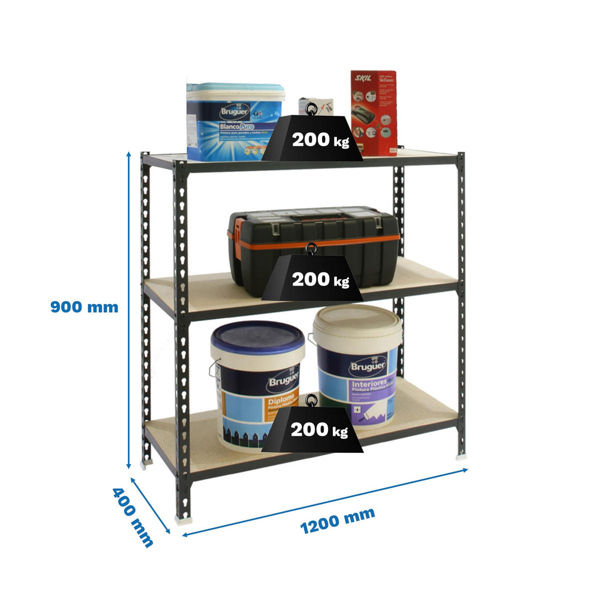 SCHWERLASTREGAL Baby Muli HxBxT 90 x 120 x 40 cm 3 Fachböden Fachlast 200 kg Anthrazit - Anthrazit, Metall (120/90/40cm) - PROREGAL
