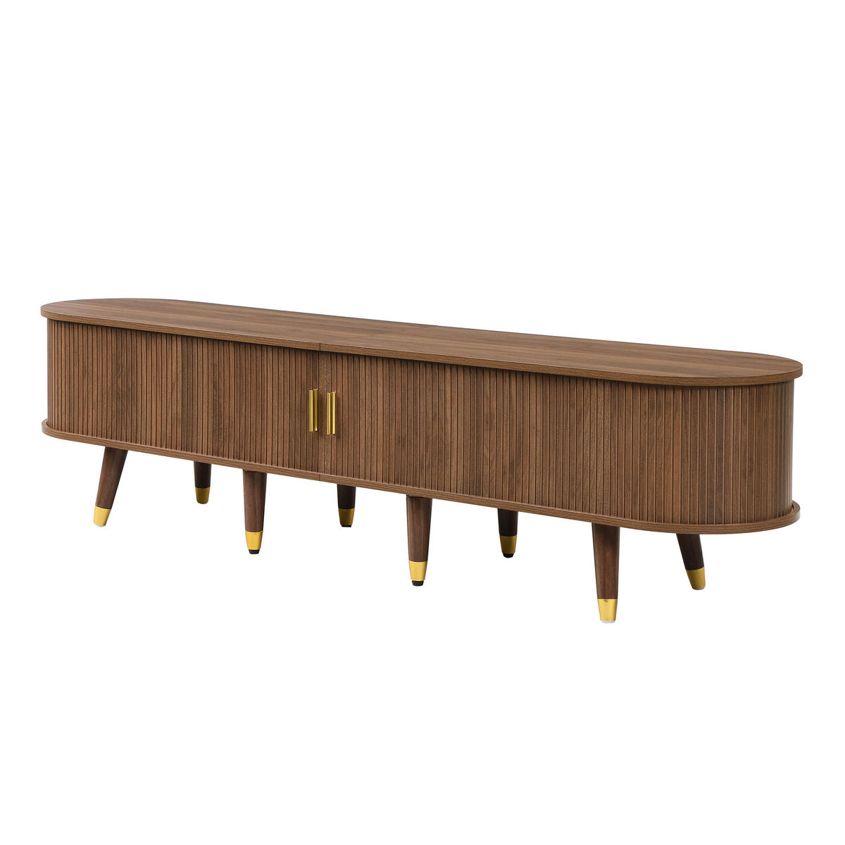 TV-ELEMENT 175/38/45 cm Walnuss mit Rattan-Schiebetür und 2 Schubladen - Nussbaumfarben, Holz (175/45/38cm) - Oxeza