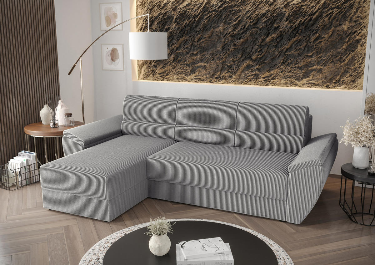 ECKSOFA L REBI L2 Poso 110 Links mit Schlaffunktion, Hellgrau, L-Form - Hellgrau, Textil (251/140cm)