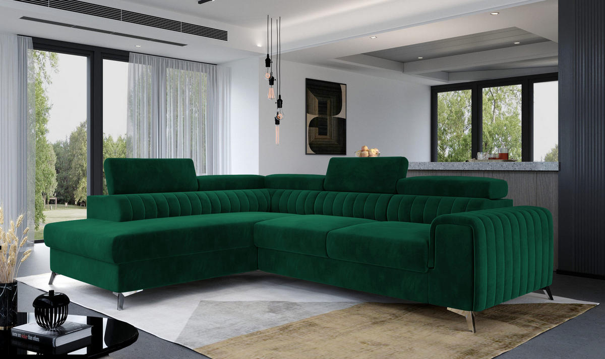 ECKSOFA - OLIVIER (Links, Grün) - Grün, Textil (275/205cm) - Möblo