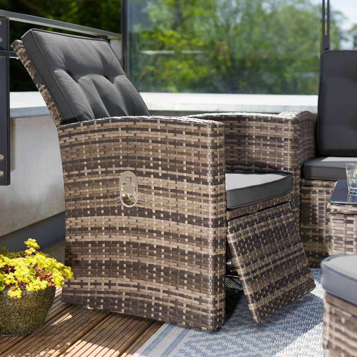 RATTANLOUNGE Bari,mit Sicherheitsglasplatte und Schraubfüßen,schwarz - Schwarz, Kunststoff - tectake