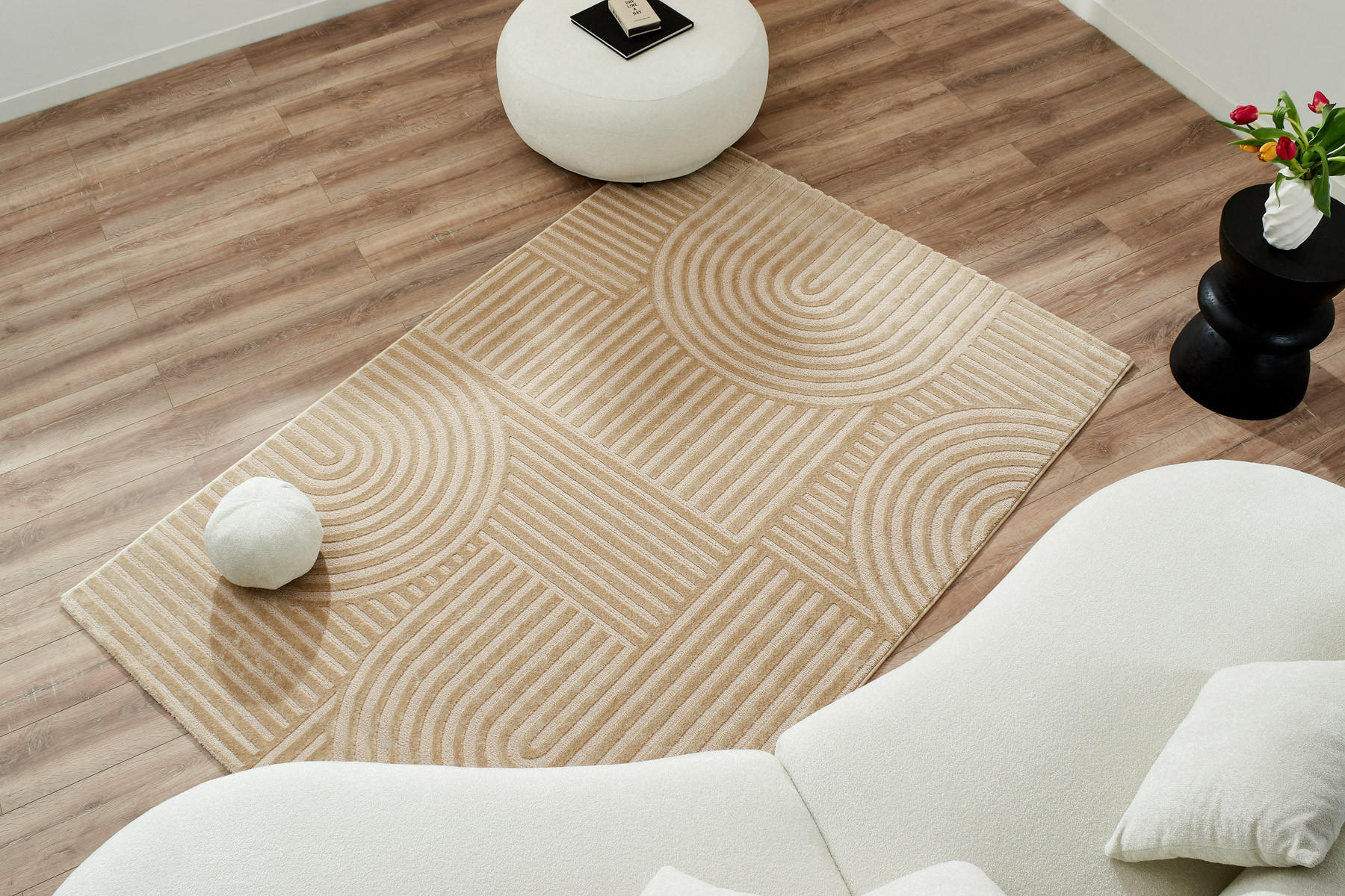 TEPPICH mit Bogenmuster in Beige Bianca 160x230 cm - Beige, Textil (160/230cm) - Nazar Rugs