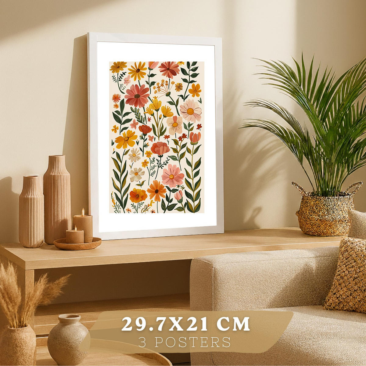 PLAKAT Sada 3 Kytice A3 Bílý rám - bílá, papír (29.7/1/42cm) - Nacnic