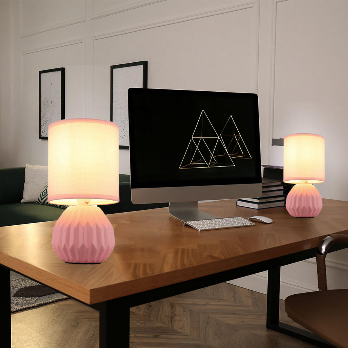 TISCHLEUCHTE Keramik Rosa Textil 2er Set - Rosa, Keramik (12/12/23cm) - Globo Lighting