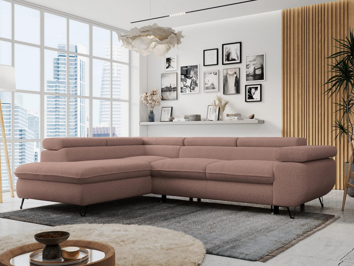 ECKSOFA PETER L Rosa Boucle - Links Seite - Schwarz/Rosa, Textil/Metall (208/273cm) - MKS