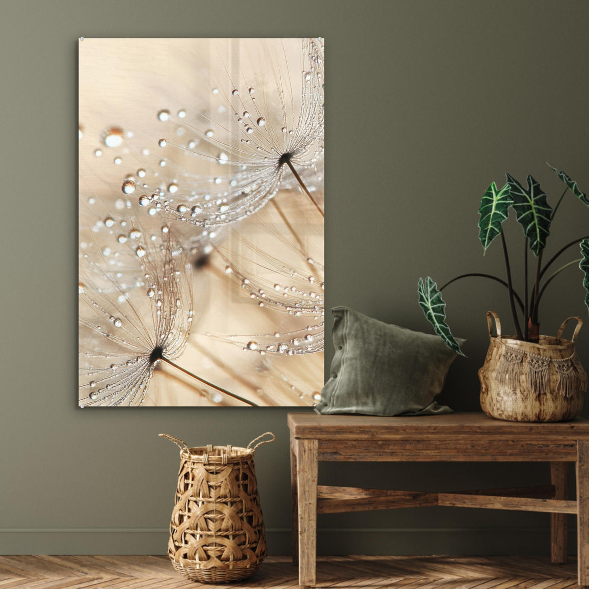 ACRYLGLASBILD Löwenzahn - Abstrakt - Natur - Beige 60x90 cm - Braun, Glas (60/90cm) - MuchoWow