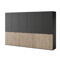 KLEIDERSCHRANK ZEN (Modular, Schwarz, Wotan Eiche Rillenfront, 6-türig) - Eiche Wotan/Schwarz, Holz/Holzwerkstoff (303/200/51cm) - Ravio