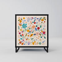 SIDEBOARD FLORAL COMBINATION, Schwarz, 57,5x42x67,5 cm, Schwarze Metall-Rahmenfüße - Multicolor/Schwarz, Holzwerkstoff/Metall (57.5/67.5/42cm) - SpaceRebels