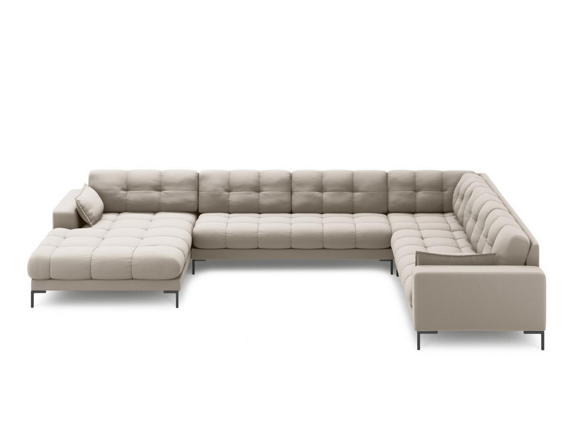 PANORAMASOFA rechts Mamaia aus strukturiertem Stoff beige 7 Sitzplätze - Beige, Textil (256/75/327cm) - Micadoni