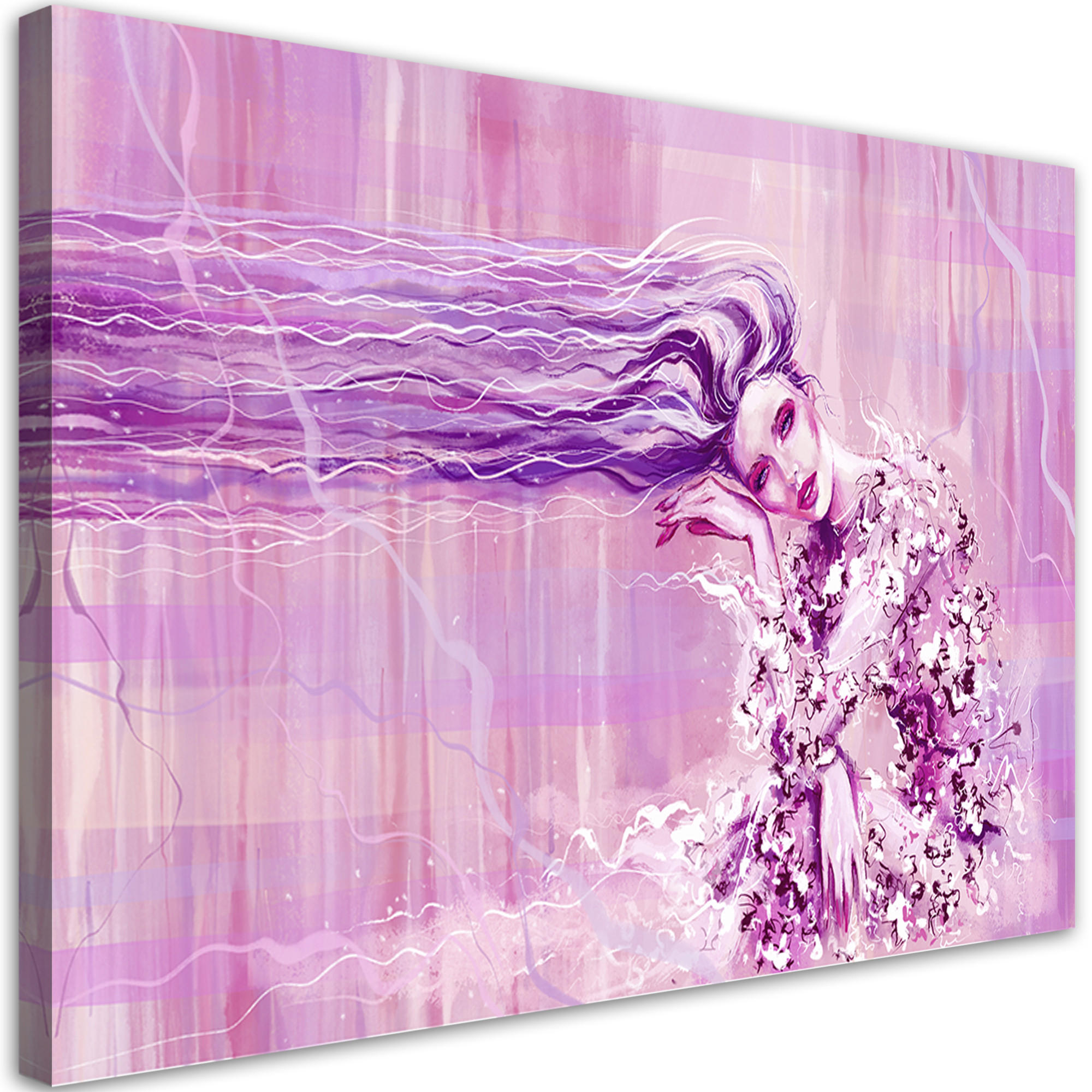 WANDBILD eine frau mit langen haaren - Lila, Textil (60/40cm) - Feeby