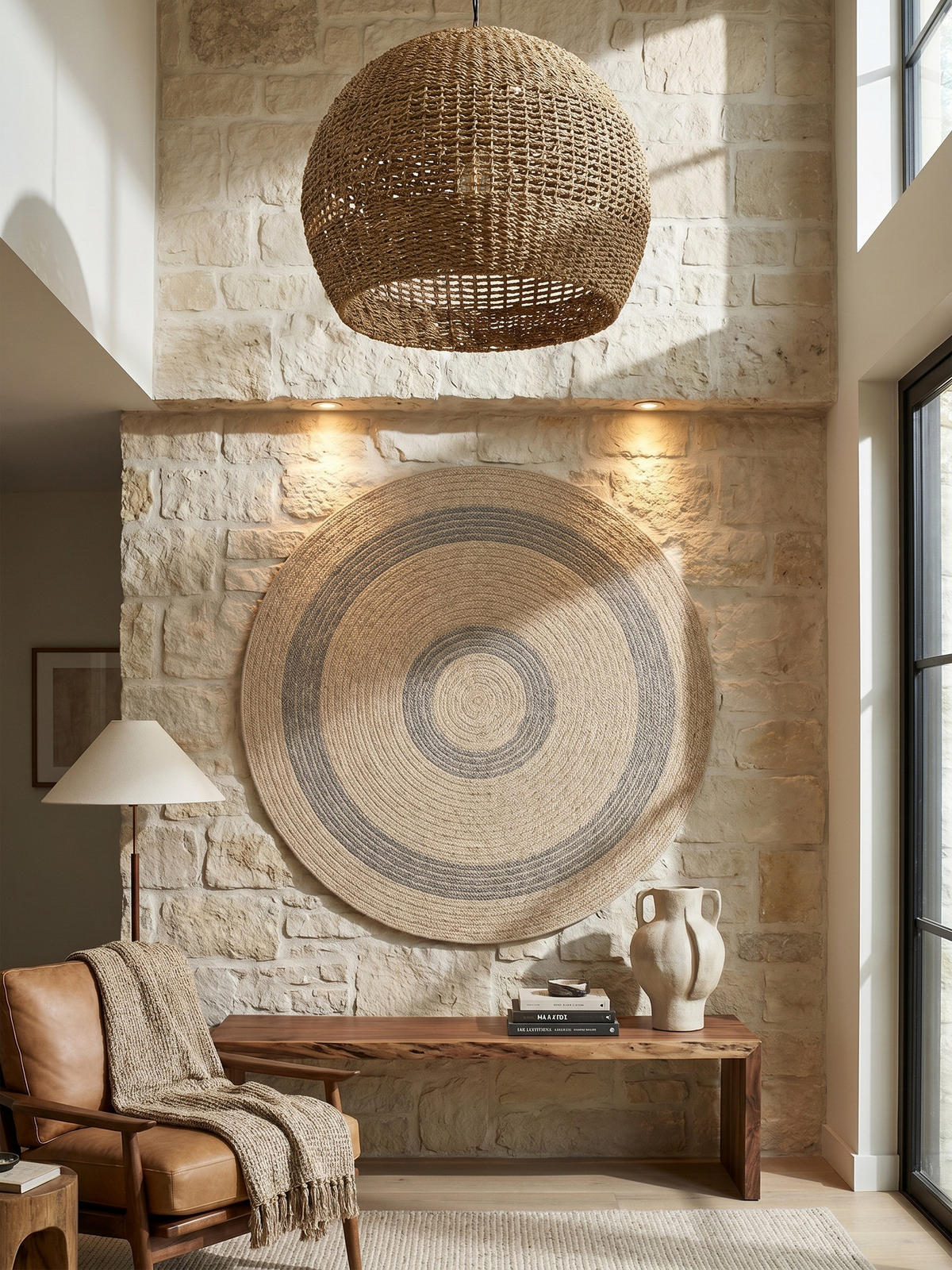 OUTDOORTEPPICH KAUNS, im Vintage-Stil, Schwarz, Ø 80 cm - Beige, Textil (80/80cm) - KADIMA DESIGN