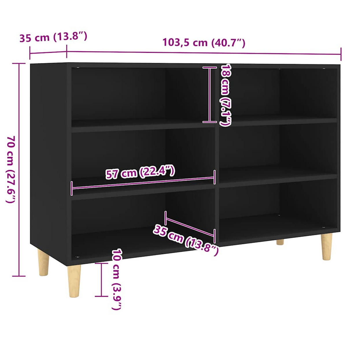 SIDEBOARD Schwarz 103,5/35/70 Cm Holzwerkstoff - Schwarz, Holz/Holzwerkstoff (103.5/70/35cm) - vidaXL