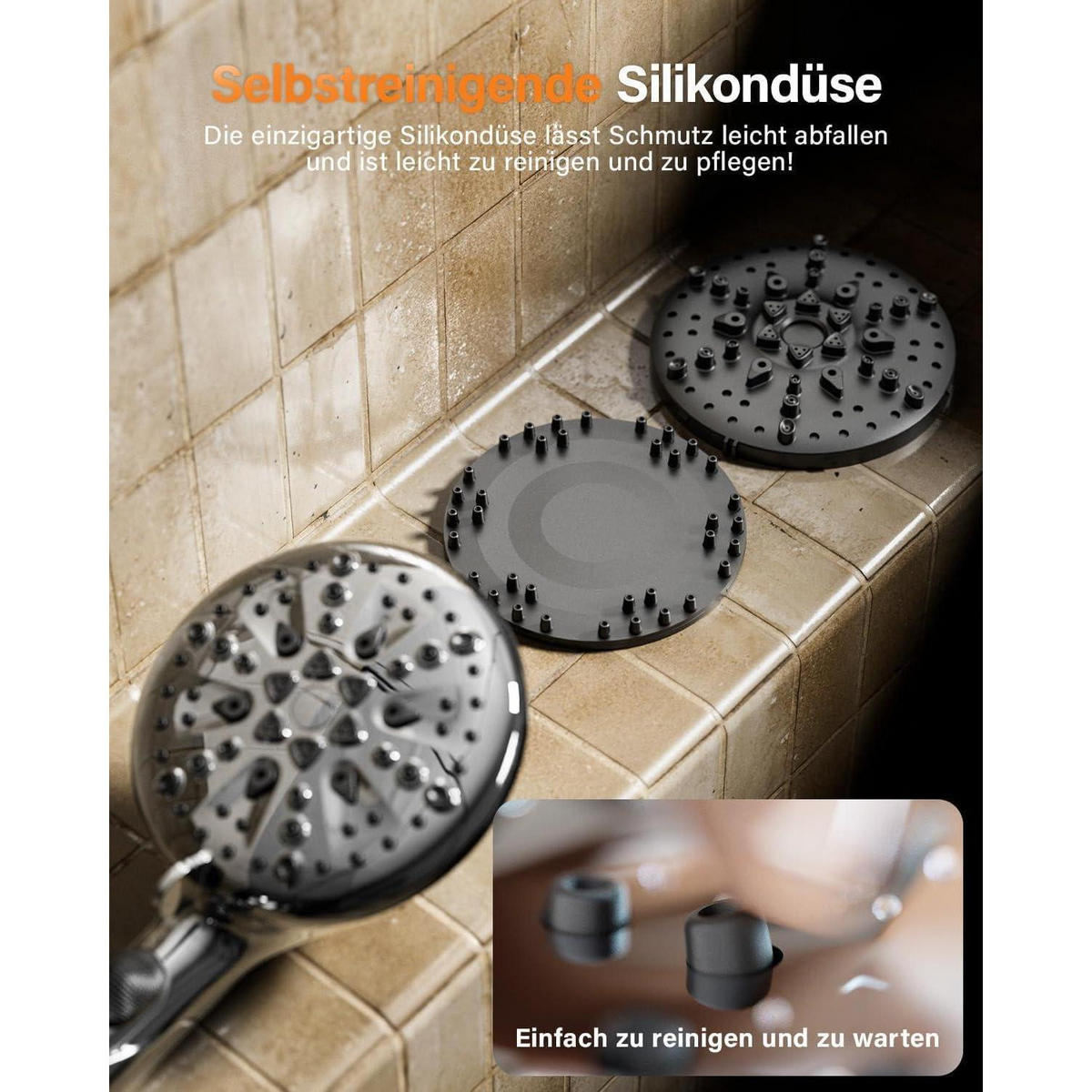 HANDBRAUSE Wassersparend mit Stoppfunktion und 7 Strahlarten - Silberfarben, Metall (13.3/12.7/29cm)