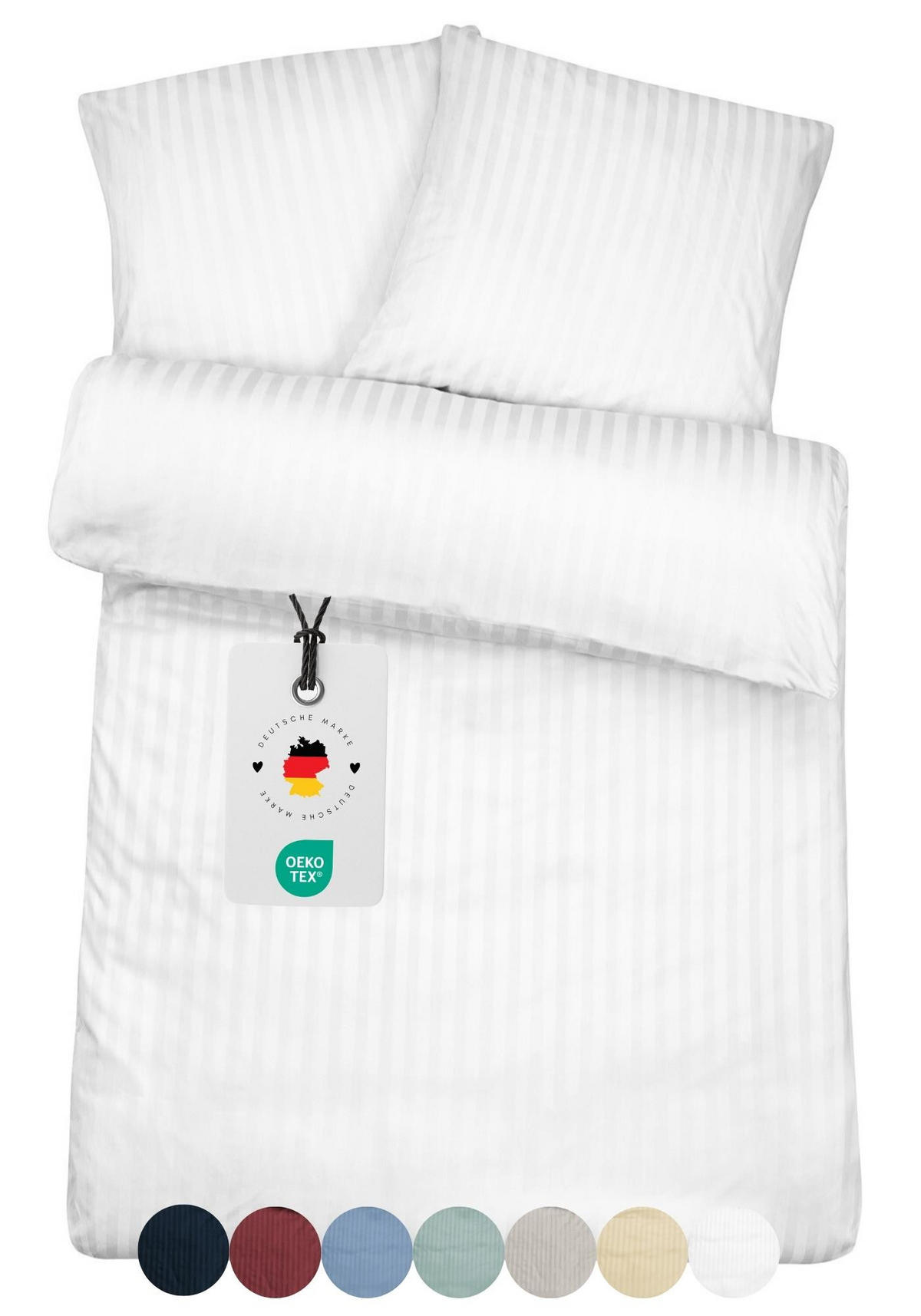 BETTWÄSCHE Damast 135x200 Weiß gestreift - Bettbezug aus 100% Baumwolle - Weiß, Textil (135/200cm) - Carpe Sonno