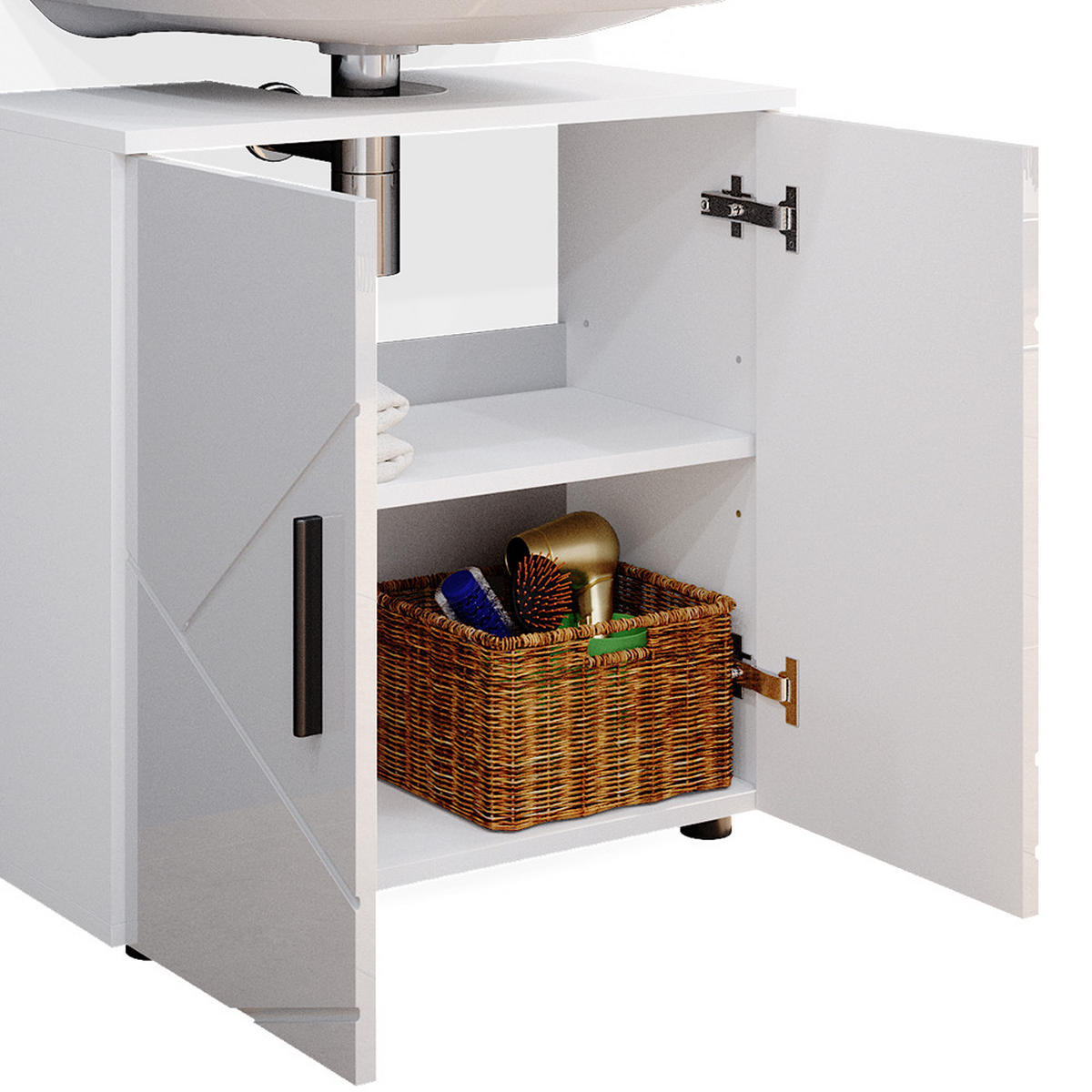 BADMÖBEL-SET Irma Weiß Hochglanz 2 Teile, Unterschrank 60 cm - Weiß Hochglanz/Weiß, Holzwerkstoff (80/58.6/41cm) - Vicco