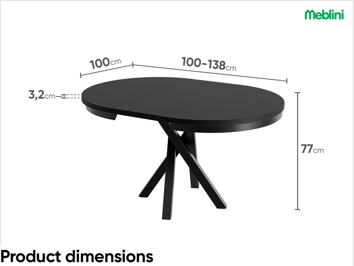 ESSTISCH CHRIS - Schwarz, Holzwerkstoff (100/100/77cm) - Meblini