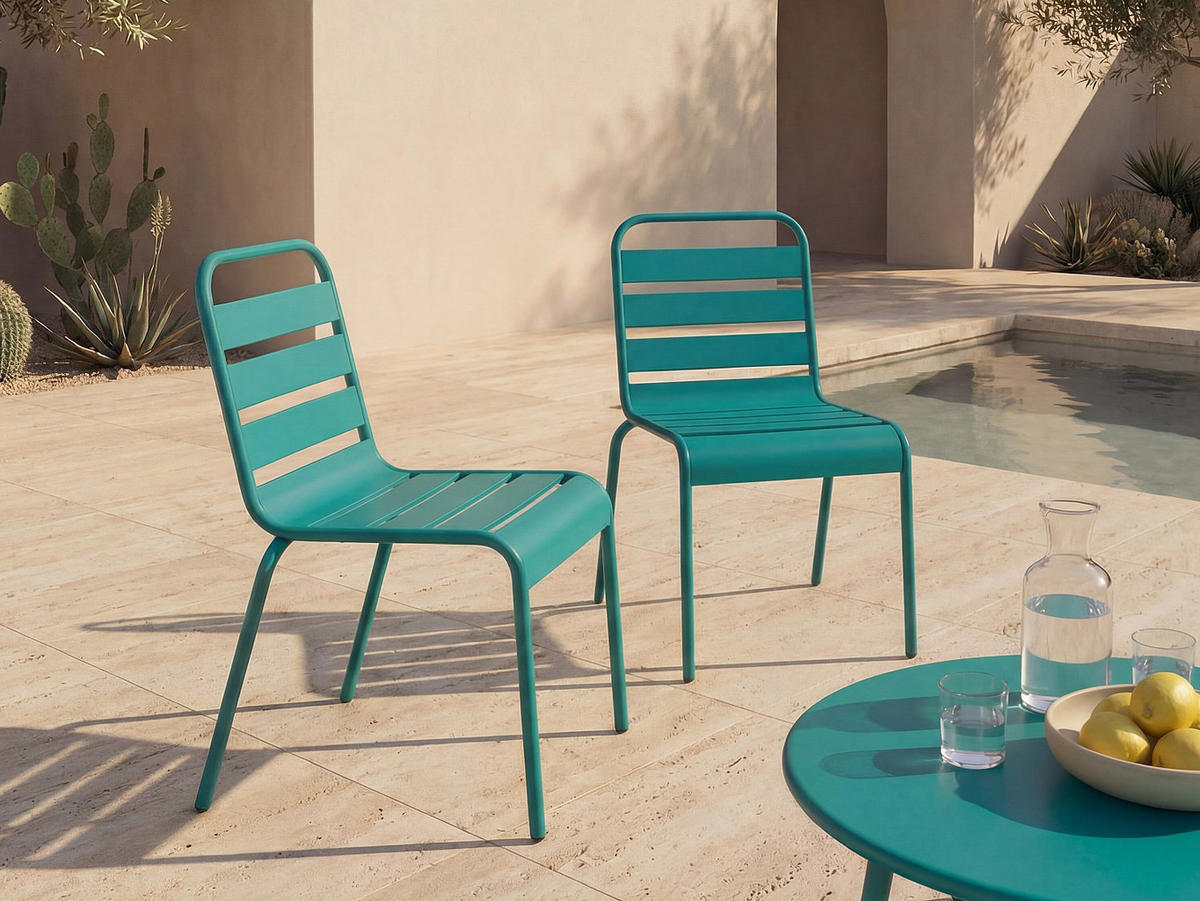 GARTENSTUHL - 47.5 cmcm x 59 cmcm - Metall - Blaugrün - MIRMANDE - Türkis, Metall (47.5/79/59cm) - Vente-Unique