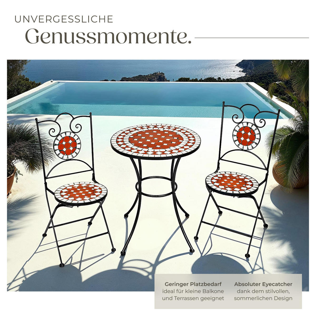 MOSAIK-GARTENGARNITUR Neapel, filigranes Design, braun - Braun, Naturmaterialien/Keramik - tectake