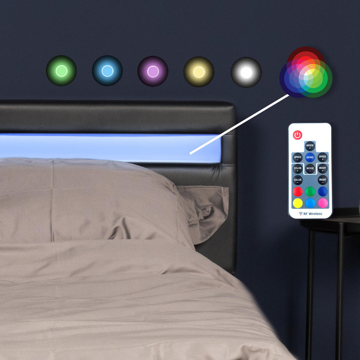 LED BETT NUBE - Schwarz, ohne Matratze - Schwarz, Kunststoff - Home Deluxe