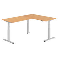 ECKSCHREIBTISCH elektrisch höhenverstellbar L-Form 220/160/74 cm in Buchefarben/Silberfarben - Buchefarben/Silberfarben, Holzwerkstoff (220/160/74cm) - bümö