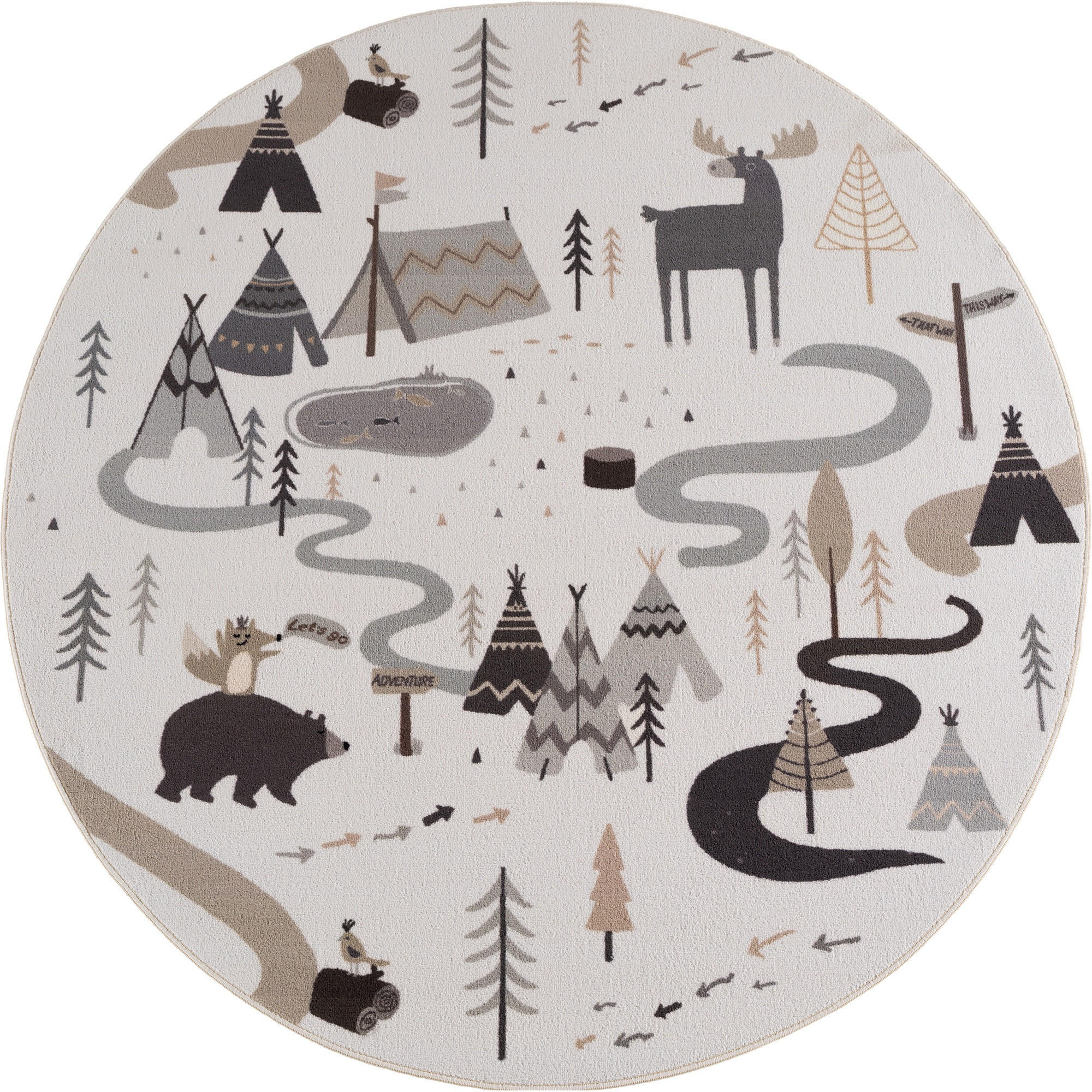SPIELTEPPICH Waschbar TINO in Creme, mit Waldtier-Motiv, Ø 160 cm - Beige, Textil (160/160cm) - KADIMA DESIGN