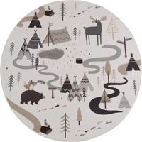 SPIELTEPPICH Waschbar TINO in Creme, mit Waldtier-Motiv, Ø 200 cm - Beige, Textil (200/200cm) - KADIMA DESIGN