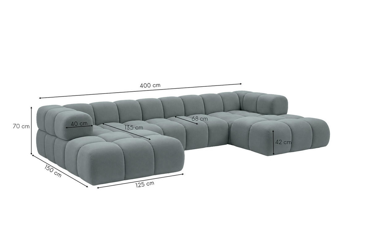 ROHOVÁ SEDAČKA ve tvaru U, velurová tkanina Bluvel, Modrošedá, Averro U XL - šedohnědá, dřevo (400/70/150cm) - Kaiser Möbel