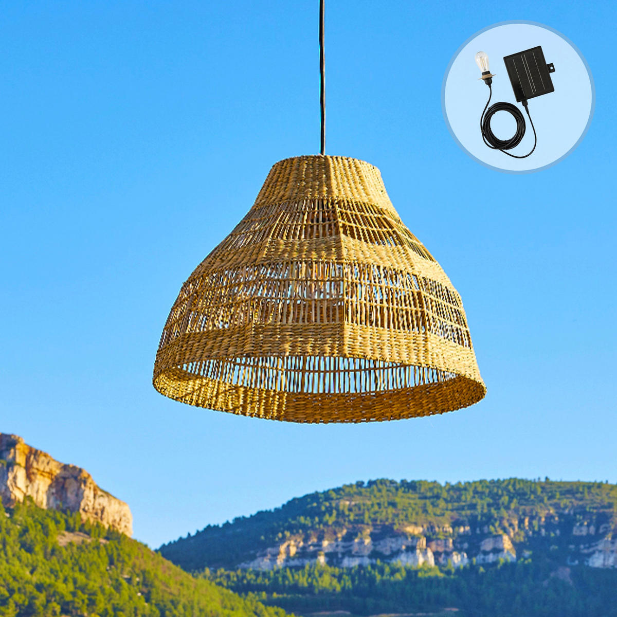 MERIDA Solar-Pendelleuchte, 34 cm hoch, 5 m - Beige, Naturmaterialien (48/48/33cm) - Lumisky