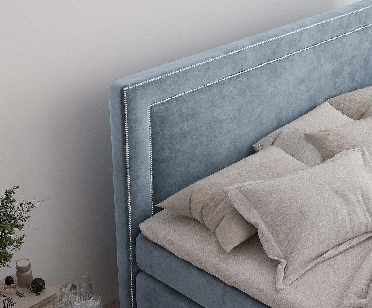 BOXSPRINGBETT Luxora Blau Grau 180/200 cm - Blaugrau/Schwarz, Holz/Holzwerkstoff (180/200cm) - Maison de Reve