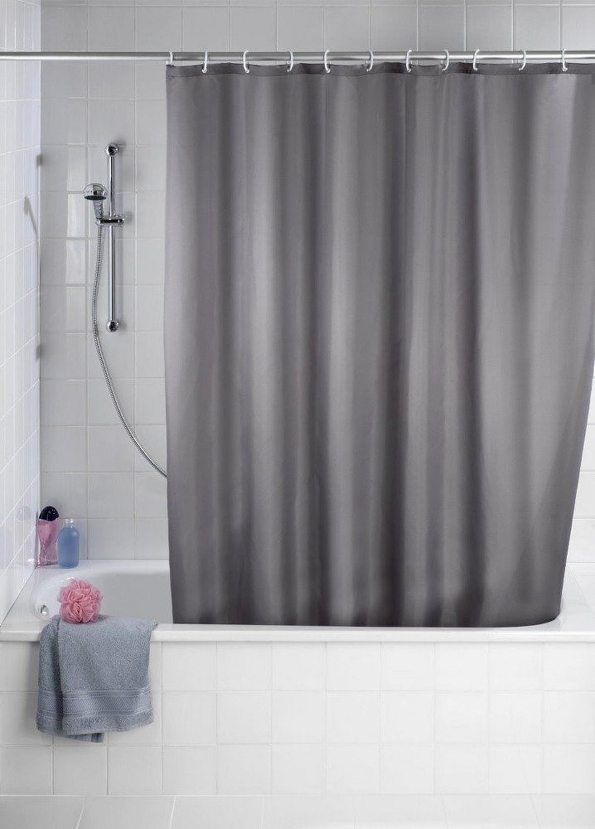 DUSCHVORHANG 200/180/200 cm - Grau, Textil (180/200cm) - Wenko
