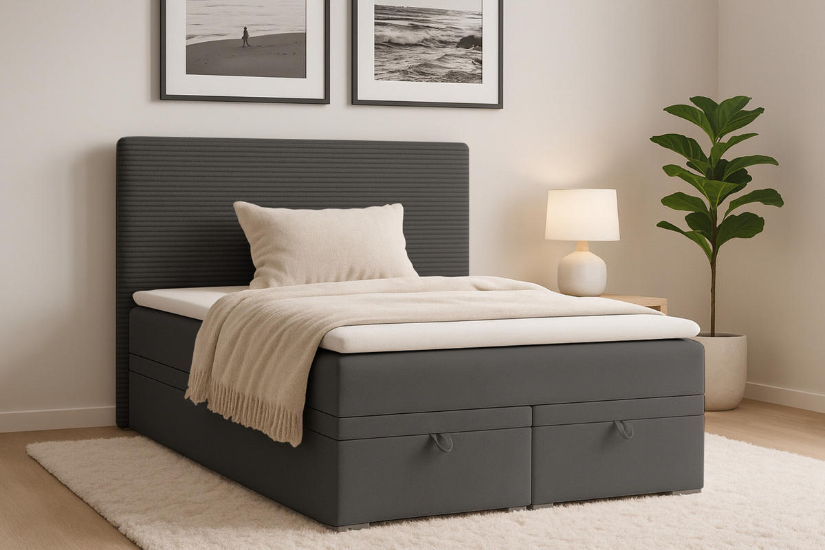 BOXBETT DARO 140/200 in Velour/Cord Antharzit - Anthrazit, Holz/Holzwerkstoff (140/200cm) - Deine Möbel 24