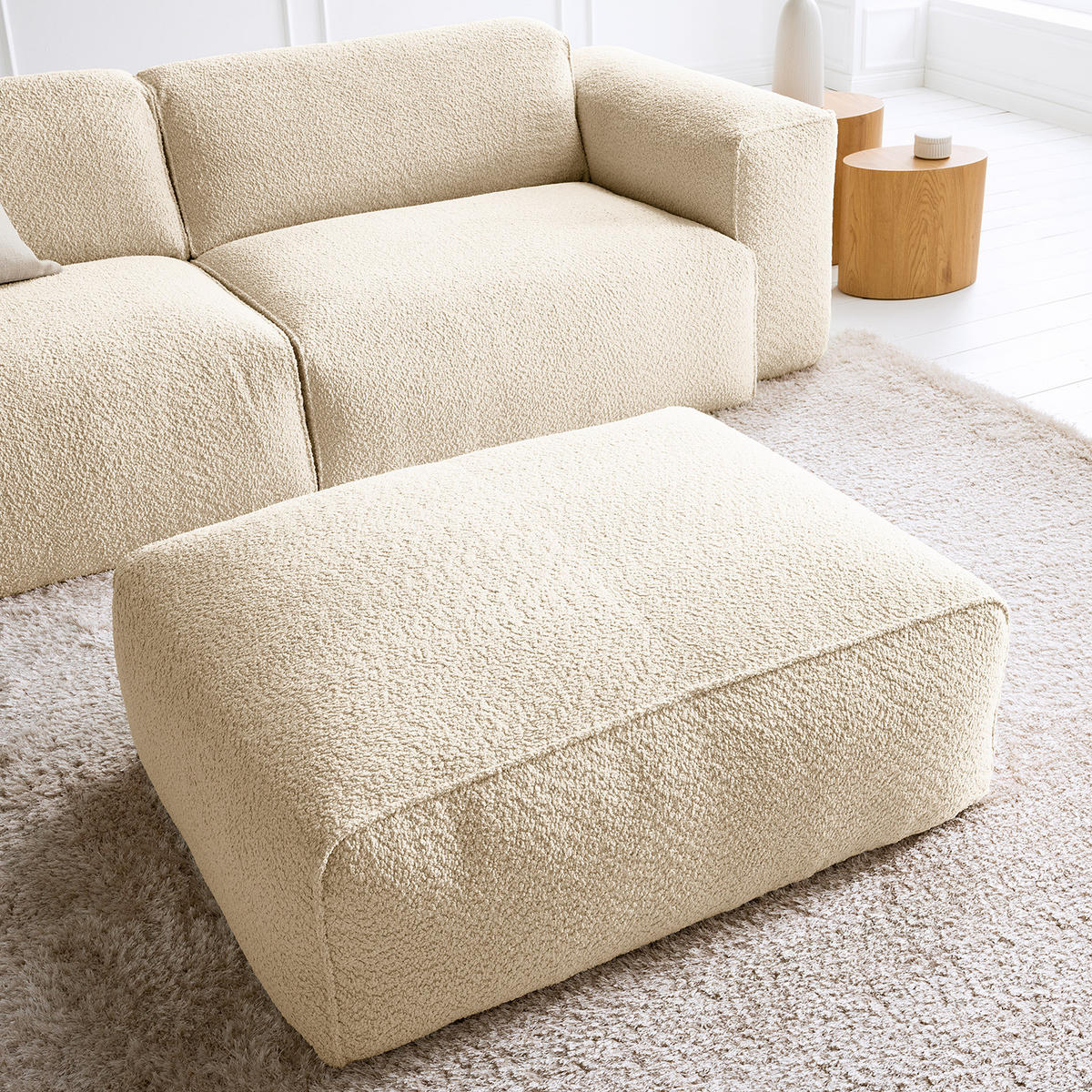 POLSTERHOCKER - Beige/Schwarz, Kunststoff/Textil (81/38/100cm) - home24