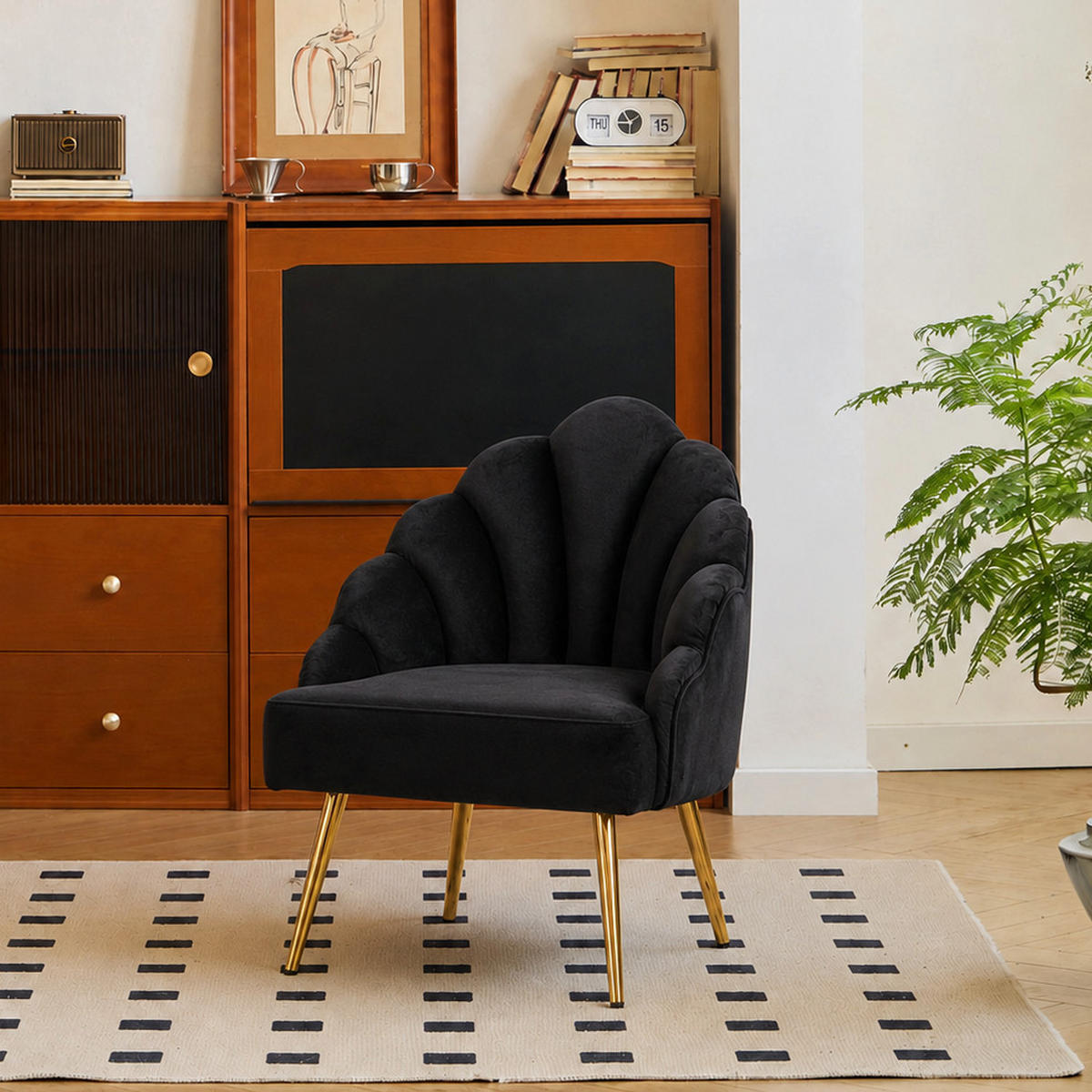 SESSEL Samt Schwarz - Schwarz, Textil (63/89/60cm) - Nordlys