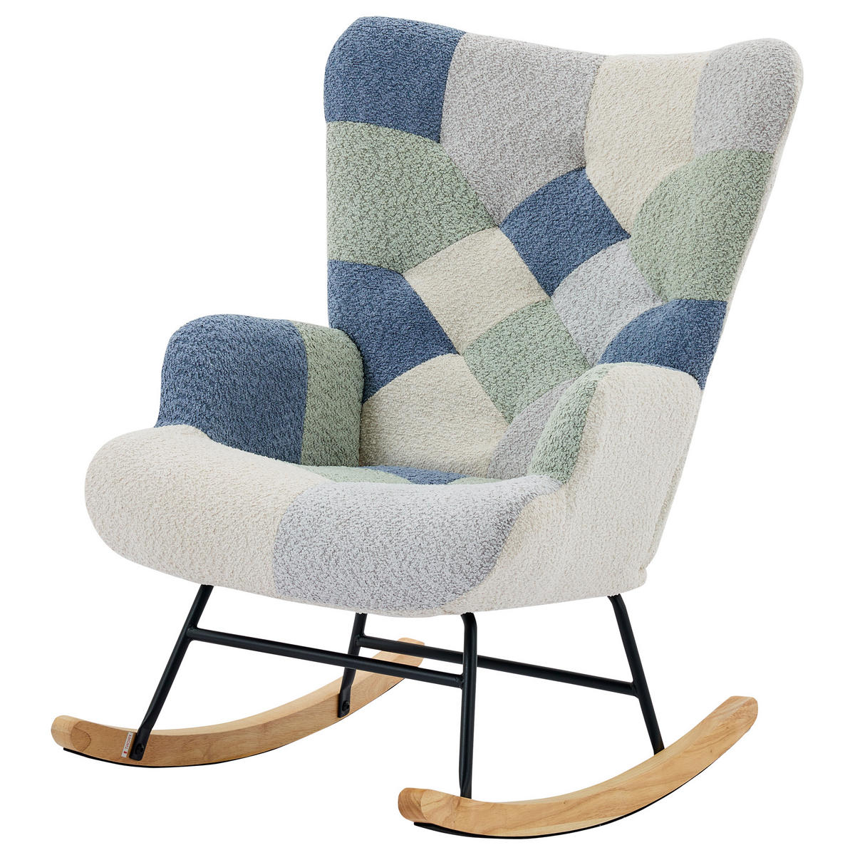 SCHAUKELSTUHL 84/68/91 cm Beige-Blau mit Fußhocker - Multicolor, Textil (68/91/122cm) - Oxeza