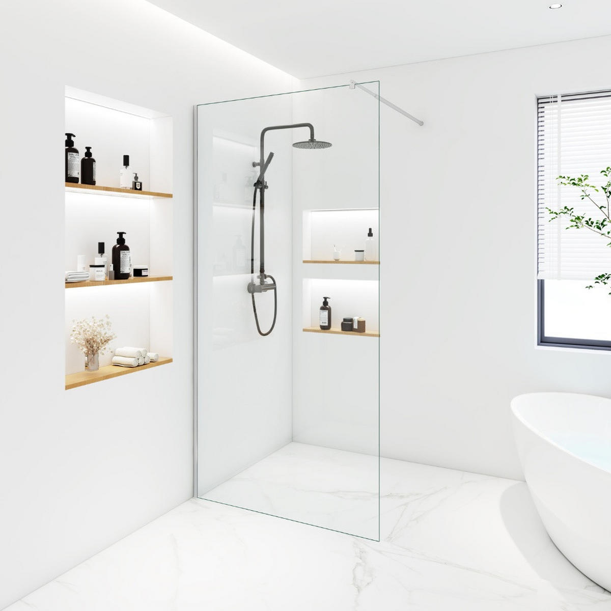 DUSCHABTRENNUNG BAKI - 160 x 200 cm - Alufarben, Glas/Metall (160/200cm) - Home Deluxe