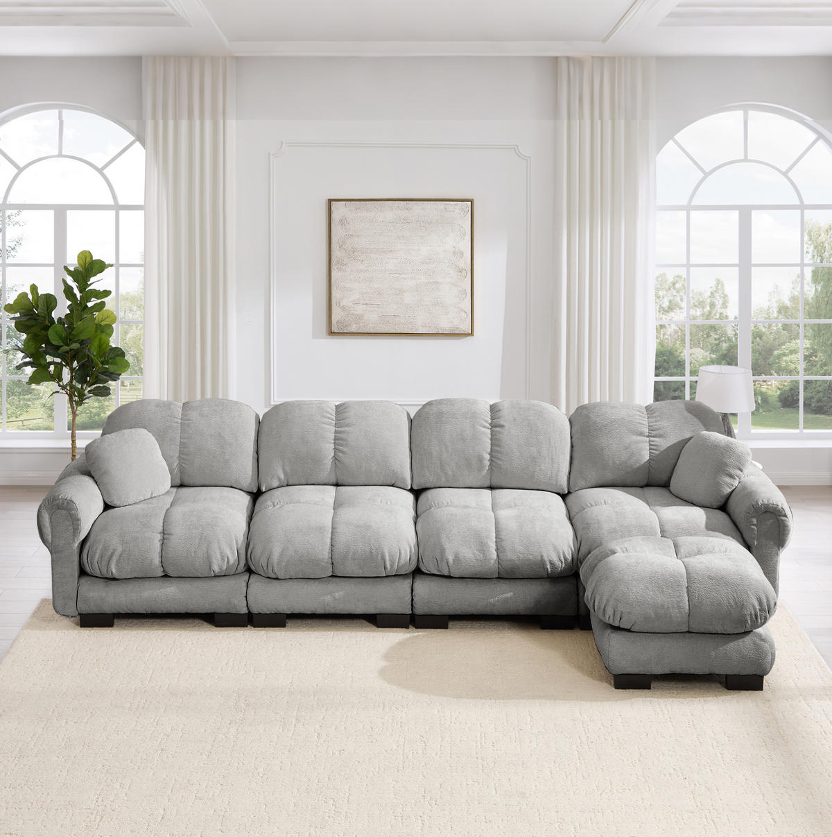 SOFA mit L-Form Chenille Hellgrau - Hellgrau, Holz (149/330cm) - Meubliv