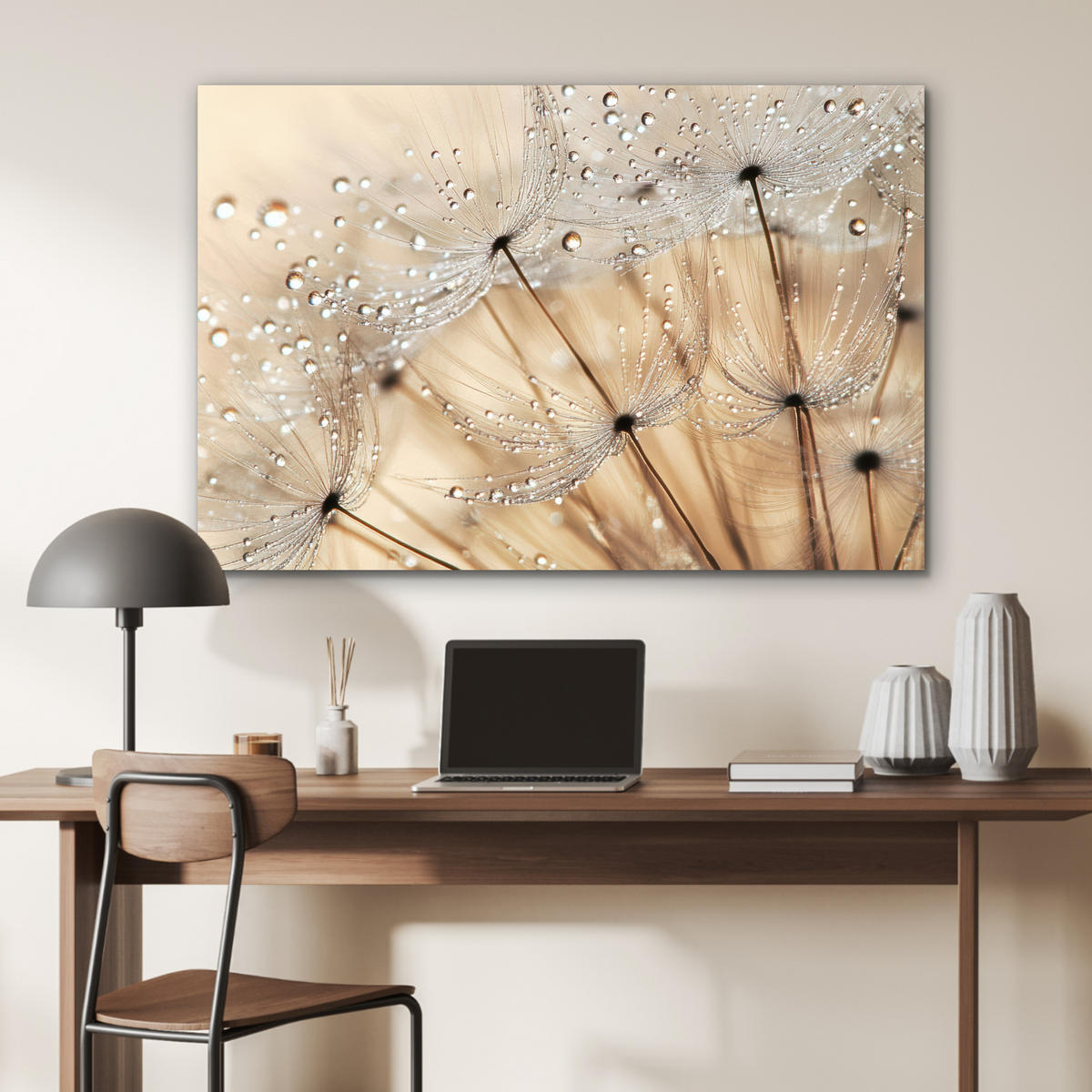 METALLBILD Löwenzahn - Abstrakt - Natur - Beige 120x80 cm - Braun, Metall (120/80cm) - MuchoWow