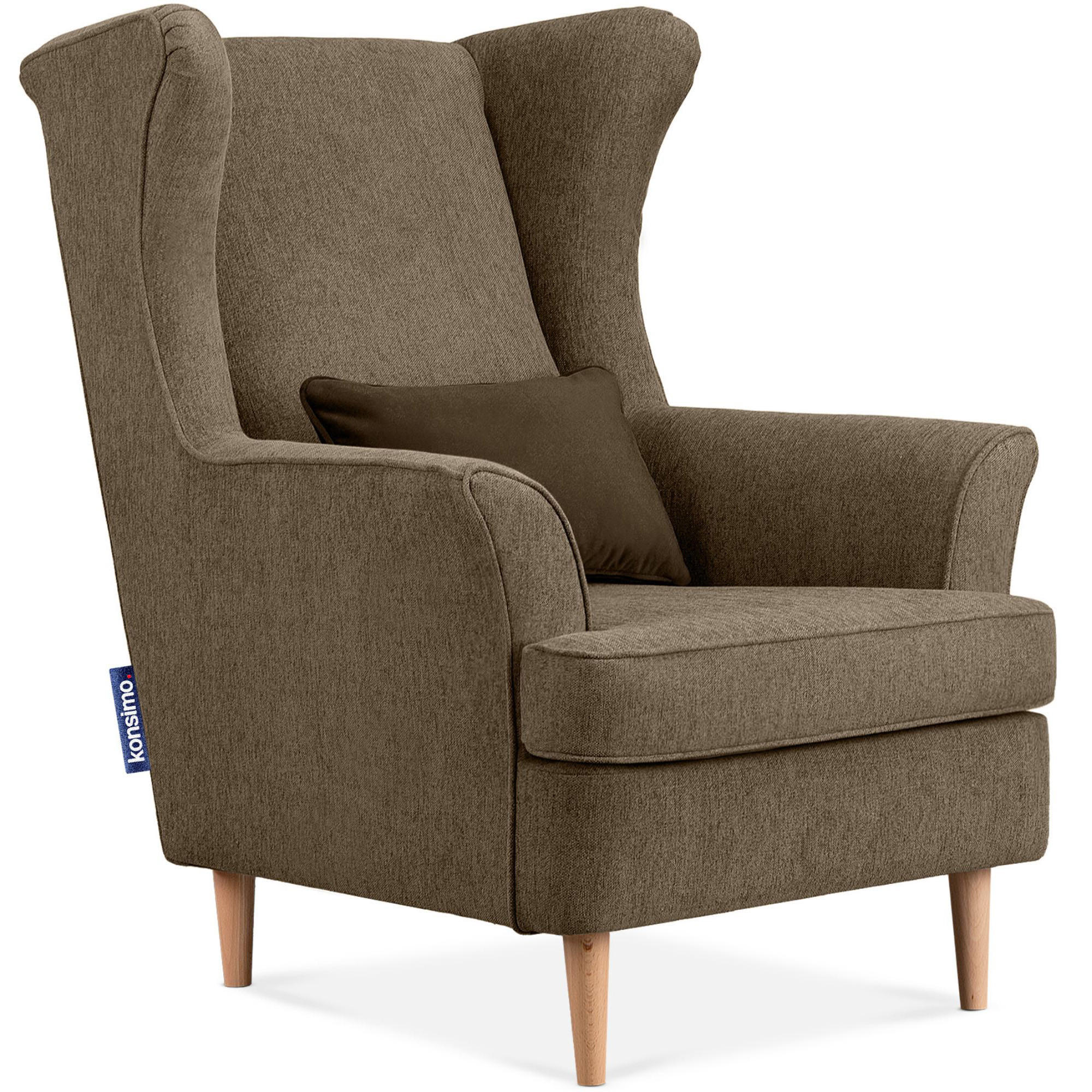 OHRENSESSEL STRALIS inklusive dekorativem Kissen, braun - Braun, Textil (82/108/80cm) - KONSIMO®
